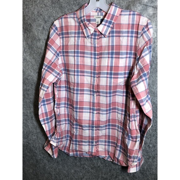 L.L. Bean Shirt Women Medium Pink Plaid Career Western Cowboy - Picture 2 of 8